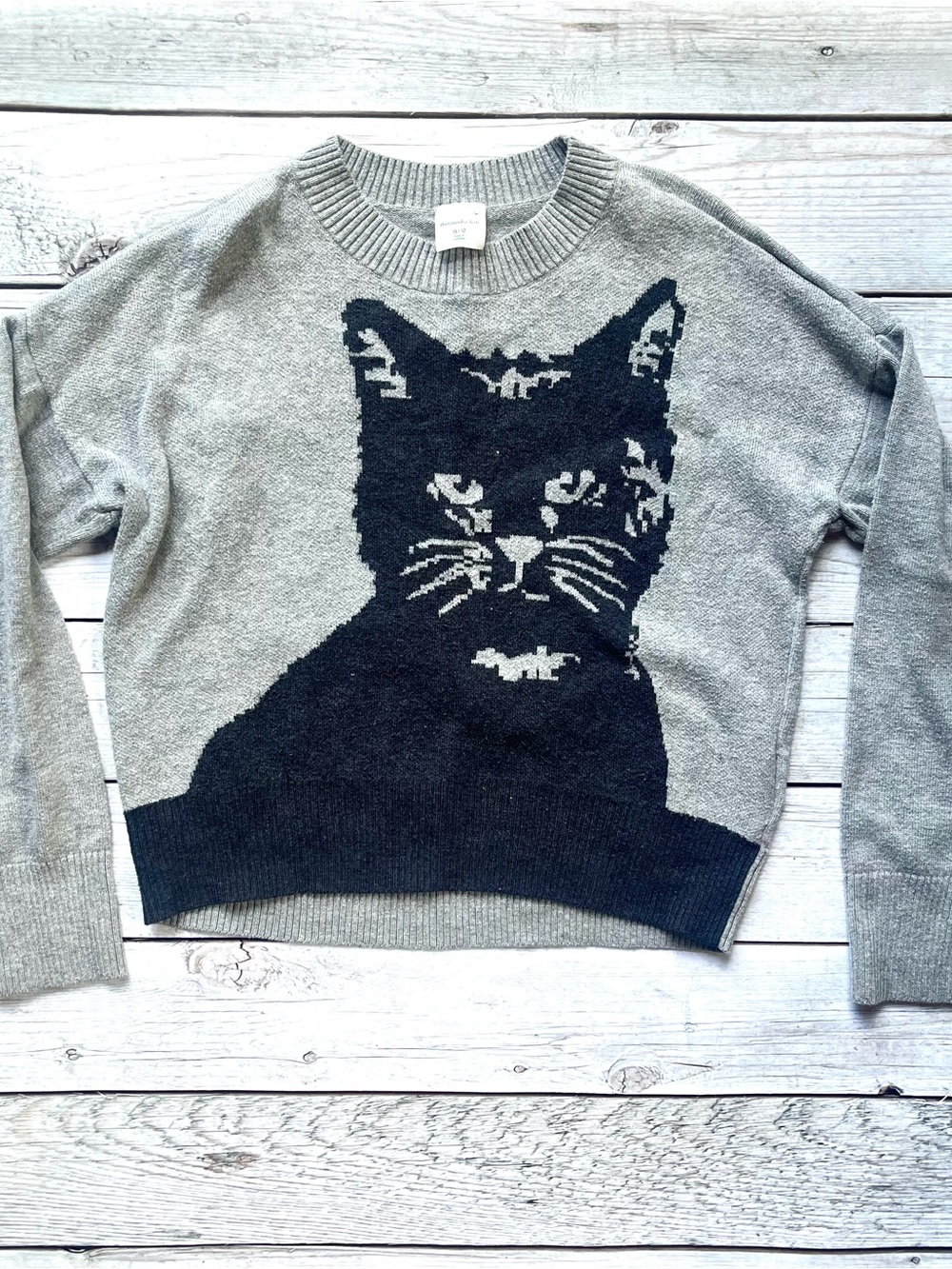 abercrombie kids Gray Sweater with Black Cat Graphic